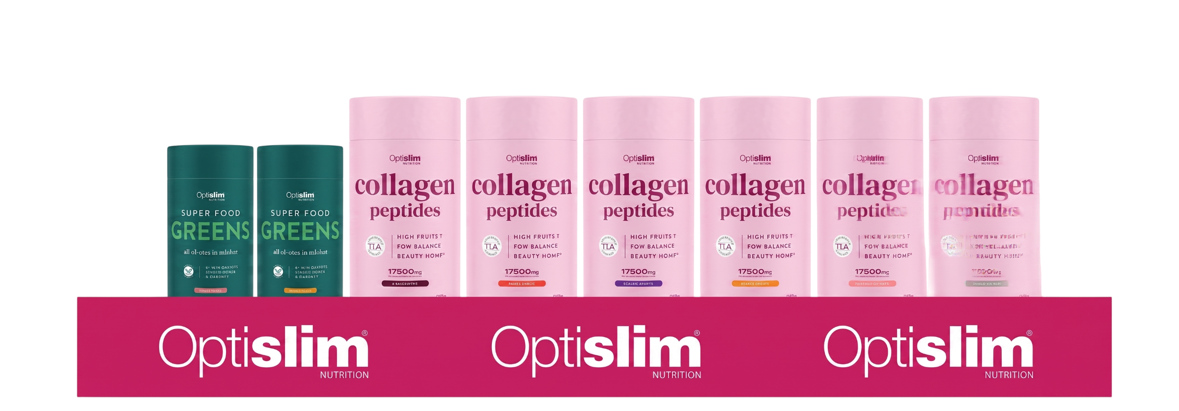 Optislim greens and collagen peptides range